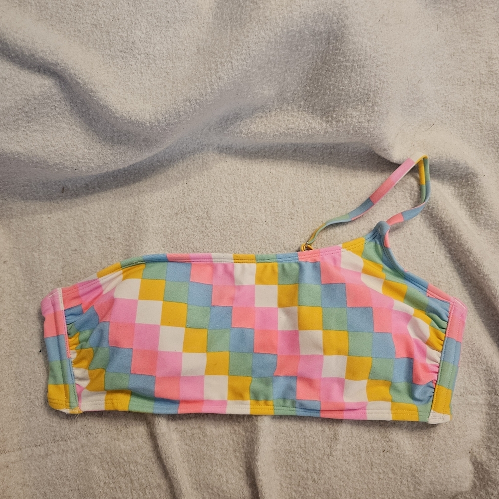Xhilitaration Pastel Rainbow Pixelated Block Pattern Large Bandeau Bikini